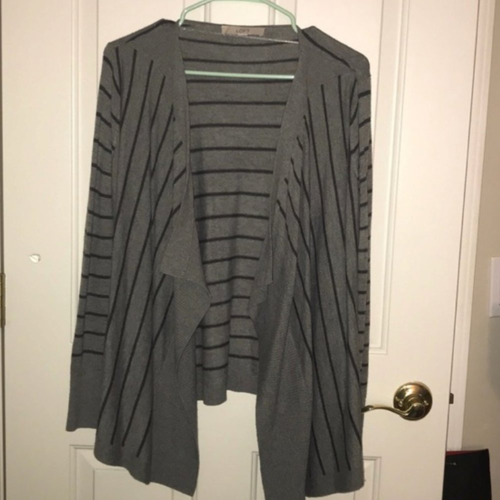 Loft gray striped cardigan S